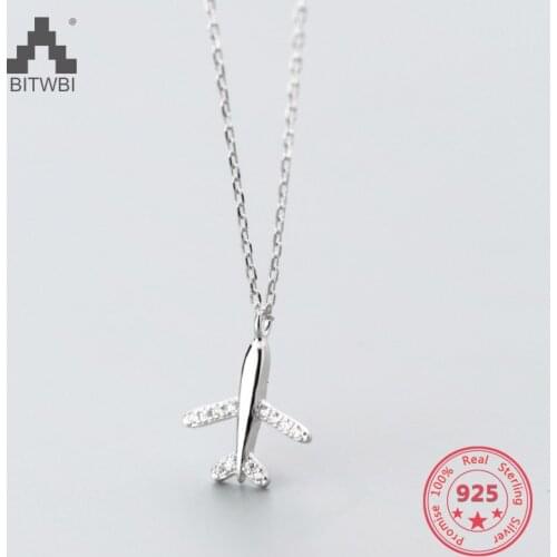 Pure 925 Sterling Silver European American New Design Creative Concise Airplane Pendant Necklace Fine Jewelry