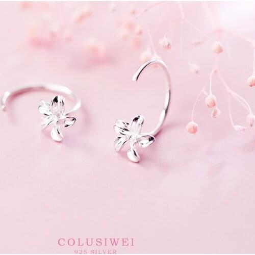 Colusiwei Genuine 925 Sterling Silver Plant Elegant Flower Stud Earrings Silver for Women Fashion Silver Jewelry Christmas Gift