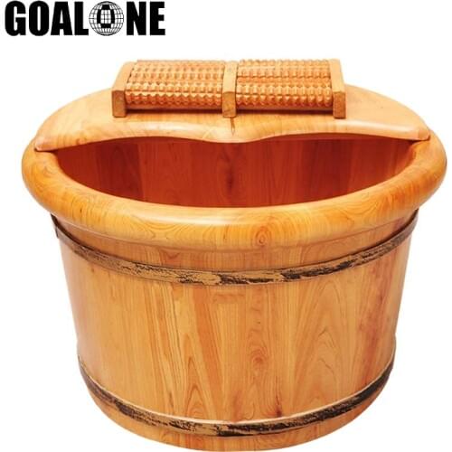 GOALONE Wood Foot Basin Foot Bucket Pedicure Bowl Spa Massage Cedar Thicken Barrels Household Foot Bath Barrel with Lid Massager