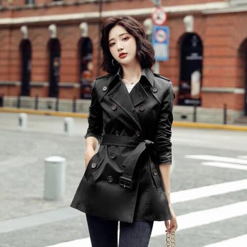 Double breasted Chic Windbreaker belt women jacket fashion mid-length jackets short coat Female 2021 new spring autumn Outwear