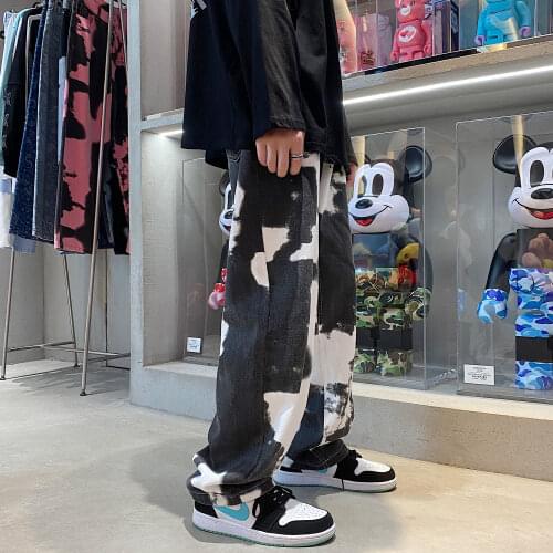 High Street Mens Womans Tie-dye Jeans Male Fashion Casual Oversize Denim Pants 2021 Korean Style Hip Hop Loose Straight Jeans