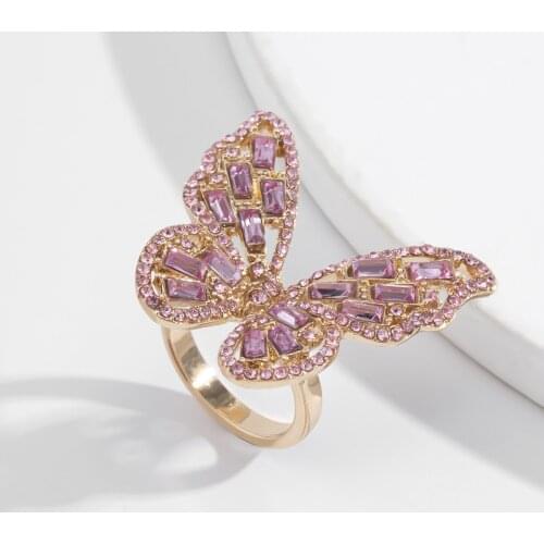 European and American Temperament All-match Color Diamond Butterfly Ring Fashion Simple Ins Wind Ring Bracelet Women