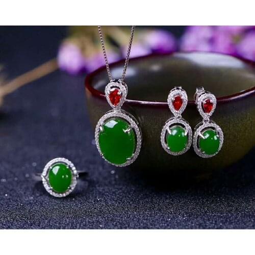 Hetian Biyu Silver set three-piece set Jasper egg noodle set j17