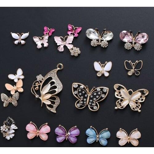 Hot Sale 20pcs/lot Rhinestone Button Flatback butterfly Button Wedding Button Crystal DIY hair decoration Accessories YB15
