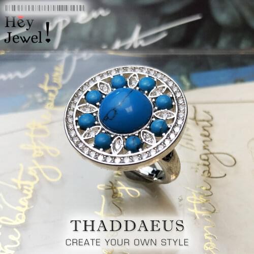 Round Blue Ornament Ring,Europe Style Glam Fashion Good Jewelry For Women,2019 Spring Gift In 925 Sterling Silver,Super Deals