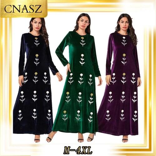 Muslim Dress Islamic Clothing Moccan Kaftan Comfortable Large Size Embroidered Arab Casual Autumn Musulman Robe Dress