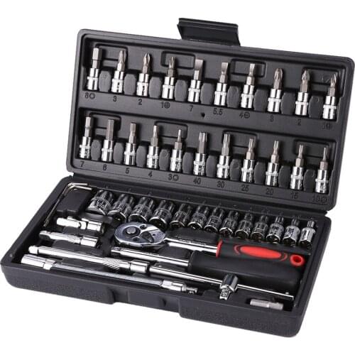 46Pcs Carbon Wrench Set Staal Spiegel Socket Combinatie Set Duurzaam Ratchet Combinatie Tool Auto Repair Tool Accessoire