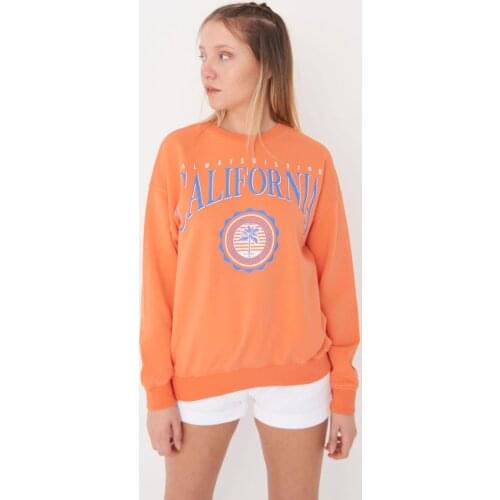 2021 New Fashion Spring Orange California Printed Women Sweatshirt Cotton Casual Street Fashion