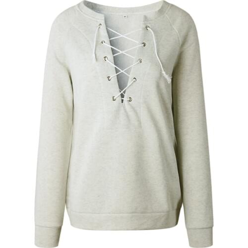 NORA TWIPS Autumn &Winter Lace up Bandage Long Sleeve Sweatshirt O-Neck Loose Casual Tops Tee Shirt Hoodies Pullovers