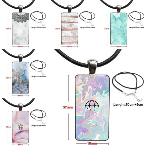 For Women Men Color Marble Glass Pendant Necklace Handmade Half Pendant Rectangle Necklace