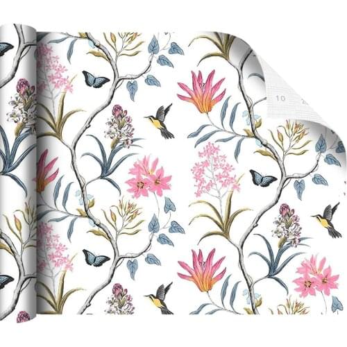 PVC Peel and Stick Vintage White Flower Bird Butterfly Self Adhesive Wallpaper For Kidroom Wall Decoration Furniture Renovation