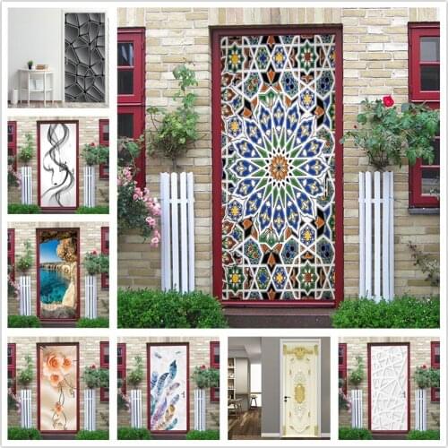 2pcs/set Wallpaper on the Door DIY PVC Wall Art Mural Decals Self-adhesive Waterproof Bedroom Decoration Stickers Home Design