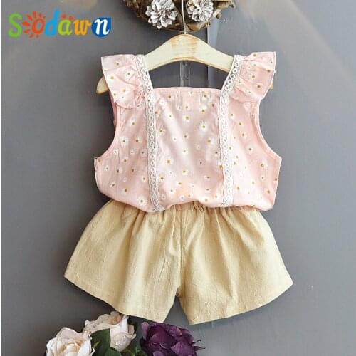 Sodawn Girl Clothes Set New Summer Flower Top+Shorts 2Pcs Toddler Casual Kids Clothes For 2-6Y