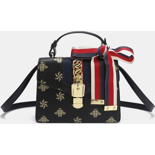 Genuine Leather Handbags 2021 New Fashion All-match Printing Small Bee Bag Shoulder Messenger Small Square Bag Luxury Handbags