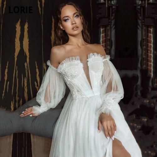 Vintage Wedding Dresses Appliques with Detachable Puff Long Sleeves Wedding Beaded Bridal Gown vestido de novia playero