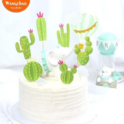 Cactus Fairy Cake Decoration Party Childrens Day Cake Topper Happy Birthday Cake Decorating Safari Theme Party Supplies