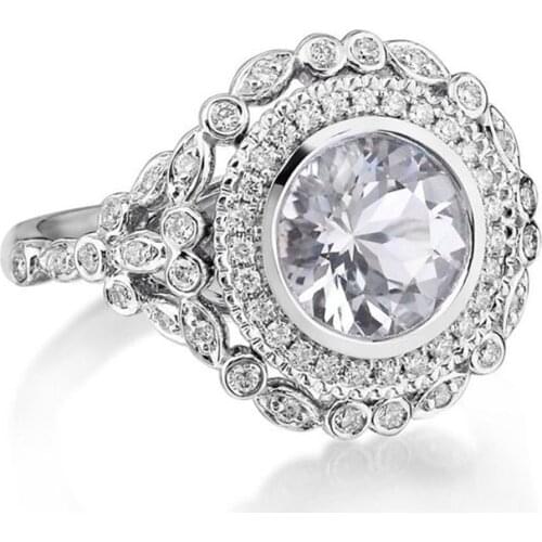 Vintage Round-cut 2ct Clear White Color Crystal Ring 3 Surround Pave setting CZ Wedding Band Rings For Women Jewelry Wholesale