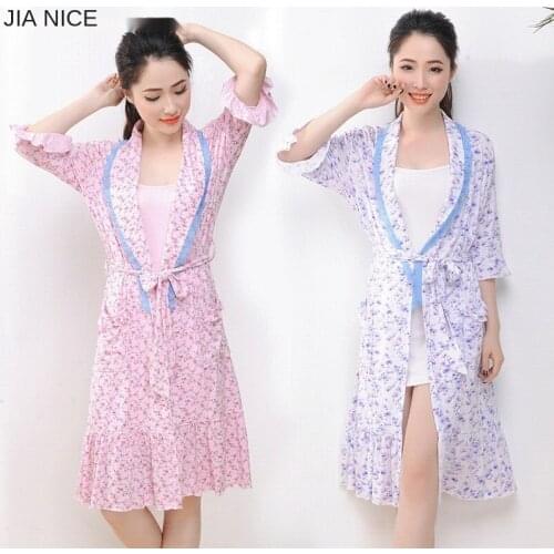 New Modal Womens Robe Nightdress 2Pcs Set of Short Sleeve Floral Sling Bathrobe Female Nightwear Housewear Sleepwear Bath Robe