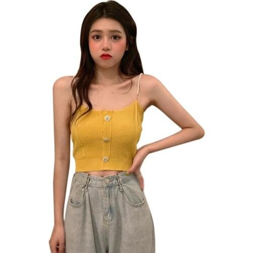 Womens Solid Color Slim Sexy Vest Summer Exposed Navel Knitted Camisole Tank Tops
