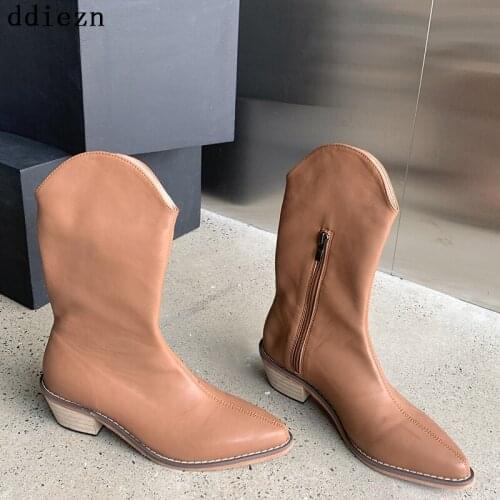 Womens High Boots Shoes For Women 2021 Autumn Winter New Goth High Heels Female Boot Square Heel Lady Zipper Modern Boots
