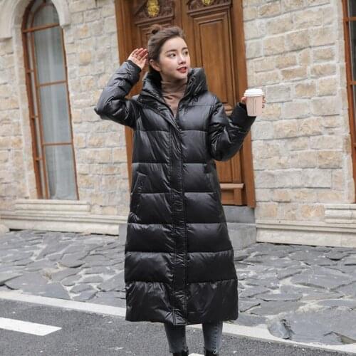 High Quality Black Matte Down Jacket Women Long 2021 Autumn Winter New Fashion Korean White Duck Down Coat