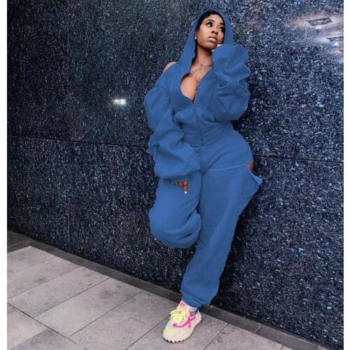 Winter Women Sportwear Hollow Out Hoodies Top and Pants Two Piece Set Jogging Femme Hooded Sweatshirt Tracksuit Black Gray Suits