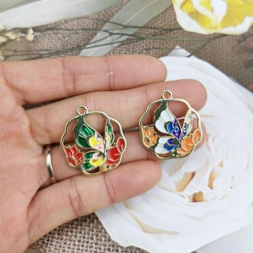10Pcs/Lot Pastoral Style Alloy Dripping Oil Color Romantic Butterfly Pendant Pendant Earrings Jewelry Accessories DIY