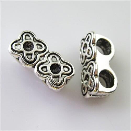10Pcs Tibetan Silver 2 Hole Flower Spacer Bar Beads Connectors Charms 9x18mm