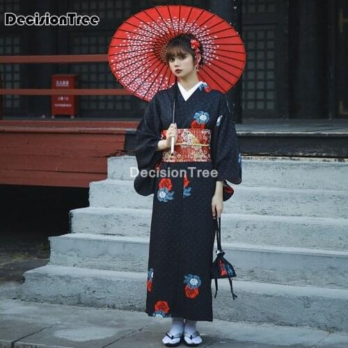 2021 lovely kimono japanese woman harajuku kimono dress black sweet vintage cosplay party feminino woman shoot clothing