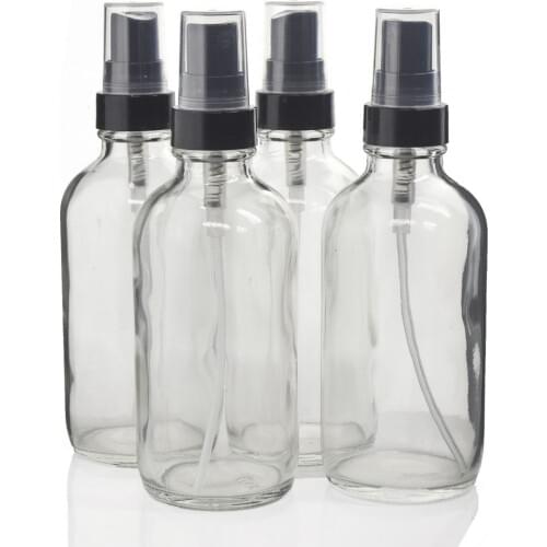 4 X 4 Oz Clear Glass Spray Bottles w/ Fine Mist Sprayer Empty Refillable for Essential oils Homemade Cleaners Aromatherapy 120ml