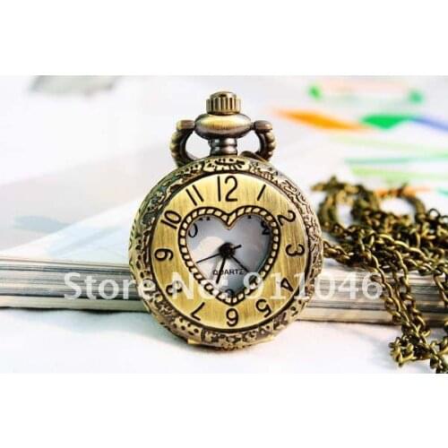 Free shipping retro necklace, heart shape necklace, watch necklace, sweater chain,Gift Watch 50pcs/lot Hot Sale