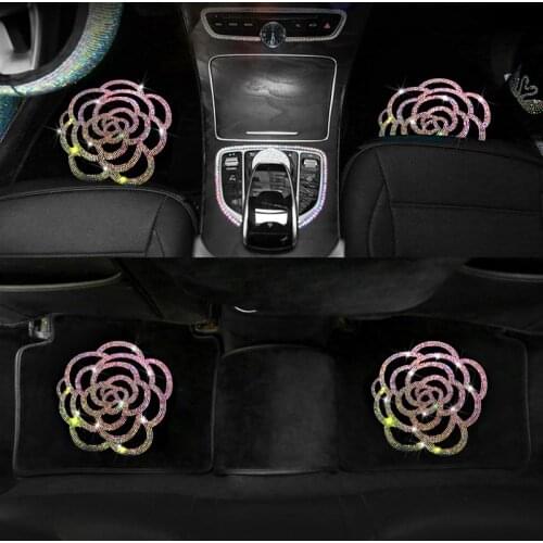 Glitter Diamond Car Mats for Women Bling Rhinestone Floor Carpet Universal Fit Auto Interior Waterproof Accessories
