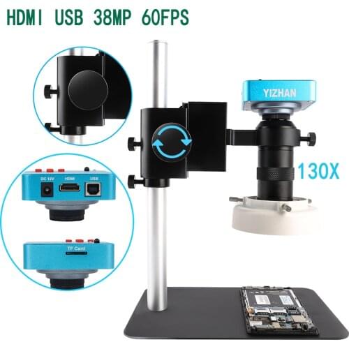 HDMI 130X 38MP VGA 1080P Digital Microscope For Electronic Soldering Microscope Camera USB LED Ring Light Professional Repair