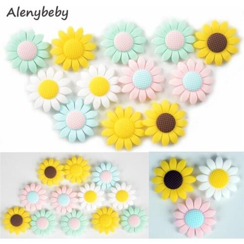 Food Grade Baby Silicone Beads Sunflower Teether BPA Free Chew Rodents DIY Baby Teething Mom Infant Necklace Bracelet Toys