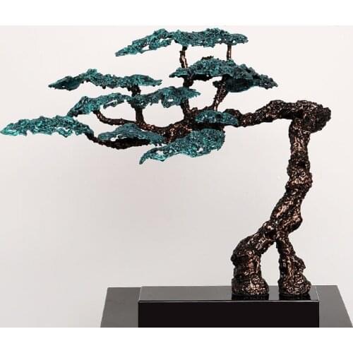 Welcome pine sculpture creative crafts hotel living room office Zhaocai opening metal iron decoration