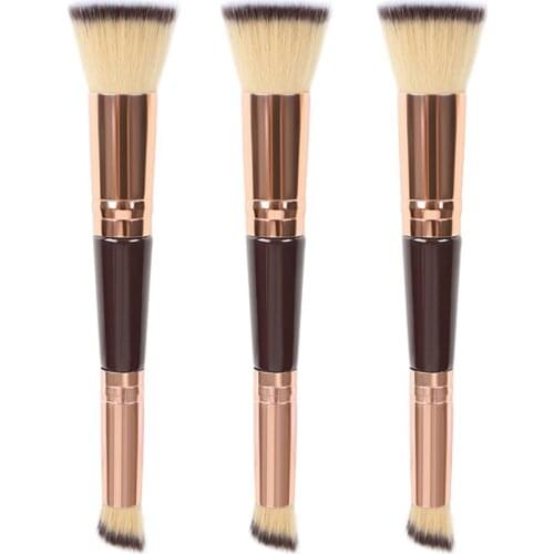 Double-headed Foundation Brush Flat-head Makeup Brush Wooden Handle Beveled Corner Trimming Beauty Tool Factory Price