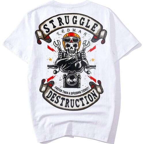 Mens Motorcycles Summer Retro Punk Tshirt T shirts Tops Round Neck Struggle TEDMAN