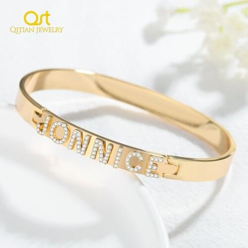 Name Bangle For Women Personalized Name Nameplate Bangles & Bracelet Custom Name Bracelet Women CZ Stones DIY Bracelet Adjusted