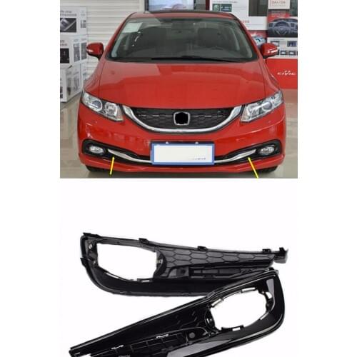 JanDeNing 2pcs Kit Car New Black Front Left + Right Bumper Fog Light Lamp Frame Cover Grille Fit for Honda Civic 2014-2015