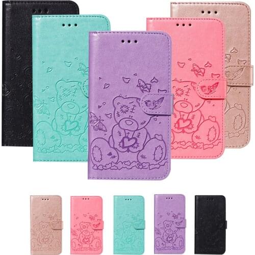 Flip Leather Case for Samsung Galaxy A72 A52 A42 A32 A12 A02S Cute Bear Pattern Wallet Cover Card Holder Full Protection Coque