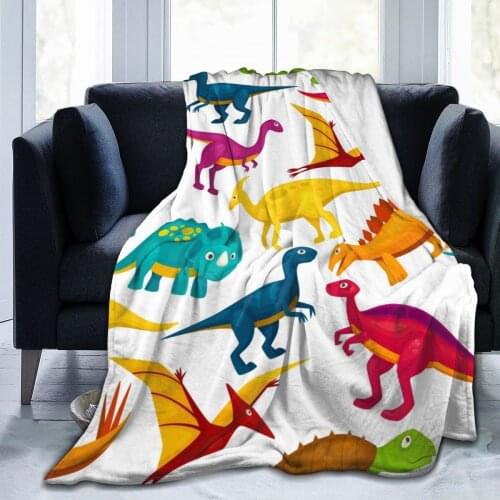 Cute Cartoon Dinosaur Pattern Super Soft Cozy Fleece Blanket For Kid Adult Colorful Summer Winter Family Dropship Family Throws