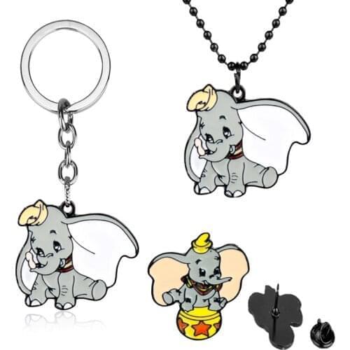 Cute Cartoon Anime Dumbo Elephant Brooches Pendant Keychain Keyring Little Fly Elephant Cosplay Backpack Collar Lapel Badge Gift