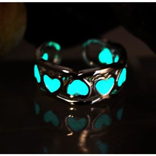 Fashion Glow In The Dark heart love Ring Women Fashion cupronickel Rings Original Luminous ring Glowing gift for girl