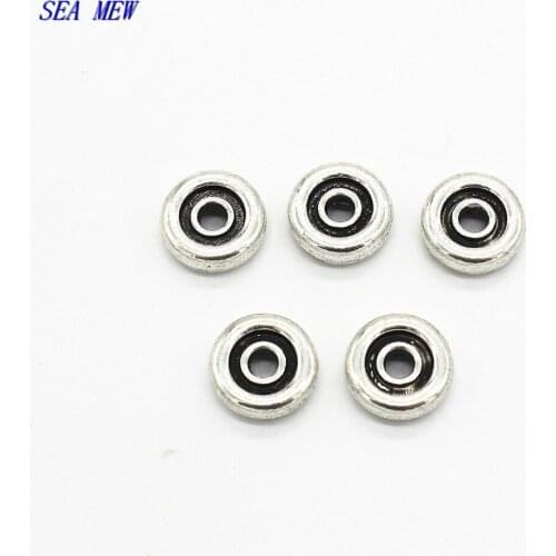 SEA MEW 30 PCS 8mm 9mm 10mm 11mm 12mm 13mm Metal Alloy Antique Silver Color Round Spacer Bead DIY Flat Bead For Jewelry Making