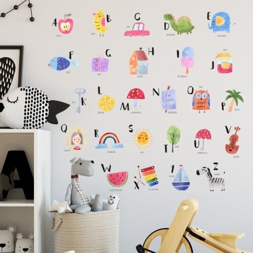 Cartoon 26 Letter Wall Stickers Kids Room Decals for Furniture Kindergarten Early Education Wall Decoration Wallstickers Poster