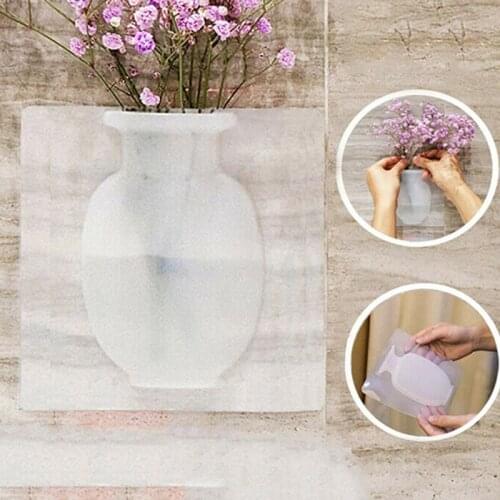 Wall Hanging Vase Silicone Sticky Flower Vase Plant Flower Container Floret Bottle for Home Office Wall Decoration