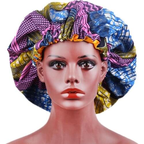 New Extra Large Satin Lined Bonnet Women Big Size Print African Bonnets Sleep Night Cap