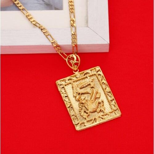 Wholesale New Fashion Real 24K Gold Plating Necklace Pendant Man Jewelry Dragon Gold Chain Hiphop Rock Jewelry