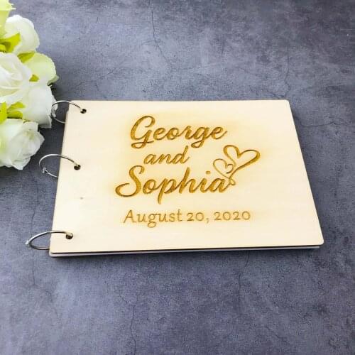 Custom Wood Cover Guest Book Wedding Memory Album Gift For Couple Personalized Baptism Party Signature Rustic Guest Book