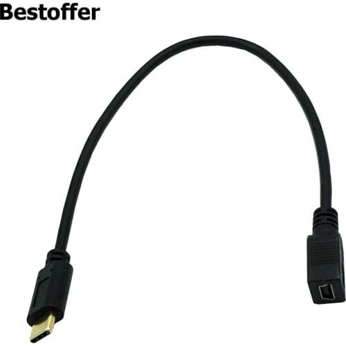 Gold Plated USB-C 3.1 Type C Male to Mini USB 5PIN Female Charging Data Adapter Cable Cord 25cm Length